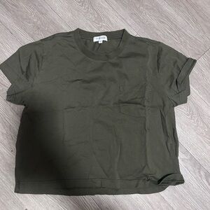Olive Green Cropped Pocket Tee - Women